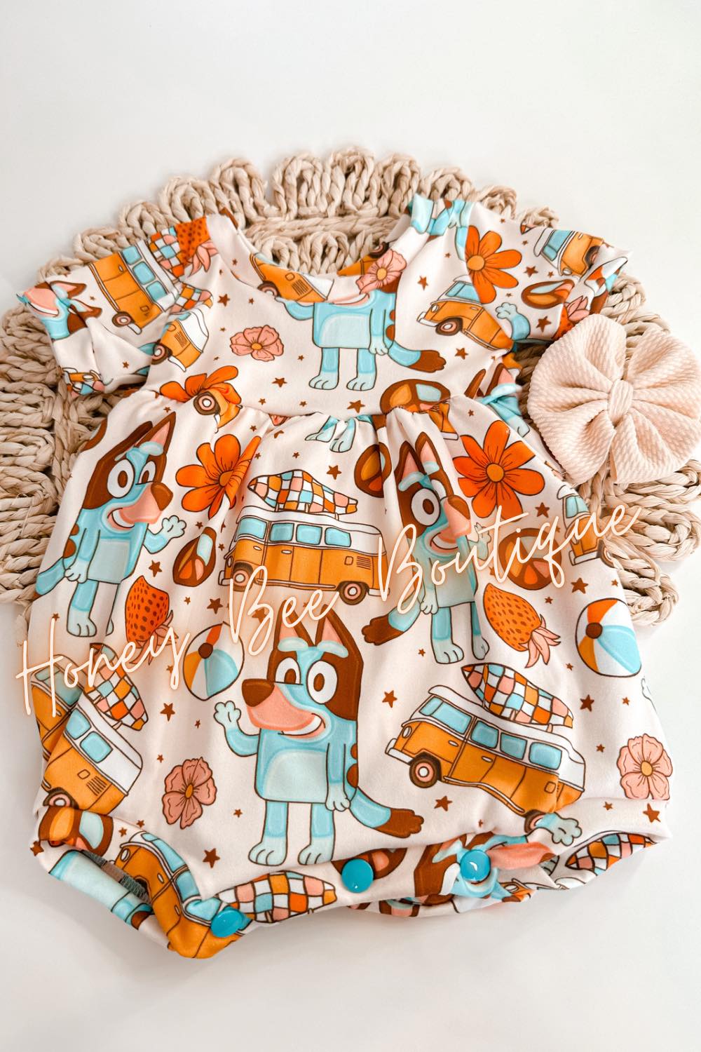 Boho Blue Dog Bubble Shorts Romper