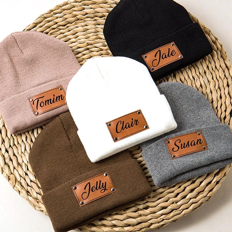 Personalized Leather Patch Beanie