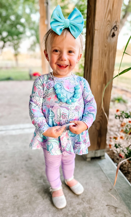 Purple Dinos, Peplum Top & Leggings Set