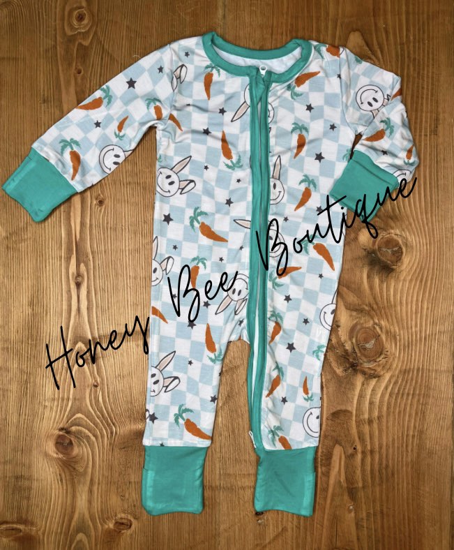 Teal Checkered Bunnies Zippy
