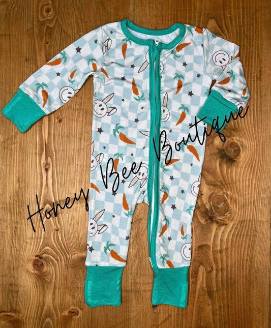 Teal Checkered Bunnies Zippy