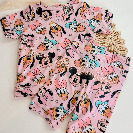 Pink Mouse Friends Shorts Lounge Sets