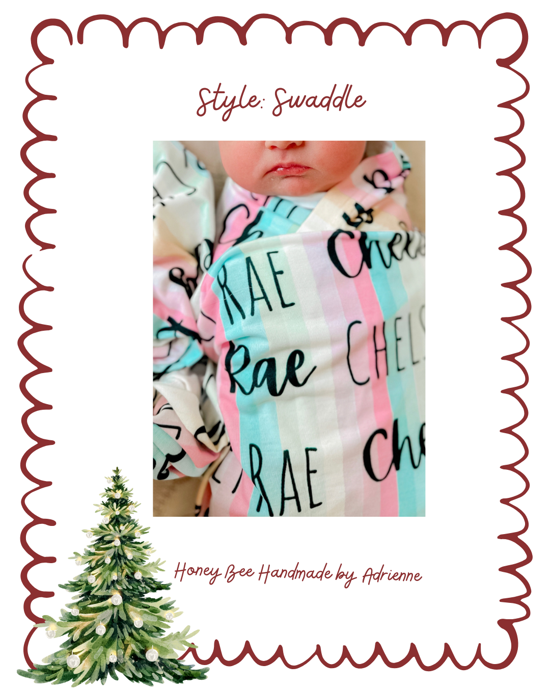 Custom Printed Swaddle Blanket- Christmas Drop