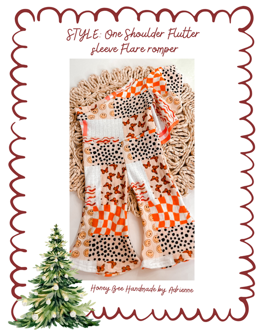 One Shoulder Flutter Sleeve Flare Romper- Christmas Drop